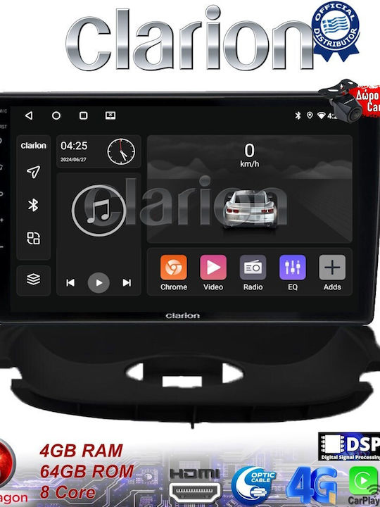 Clarion Auto-Audiosystem für Peugeot 206 2002 > 2006 (Bluetooth/USB/WiFi/GPS/Apple-Carplay/Android-Auto) mit Touchscreen 9"
