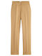 Damen Hoch tailliert Stoff Hose in Lockere Passform Beige