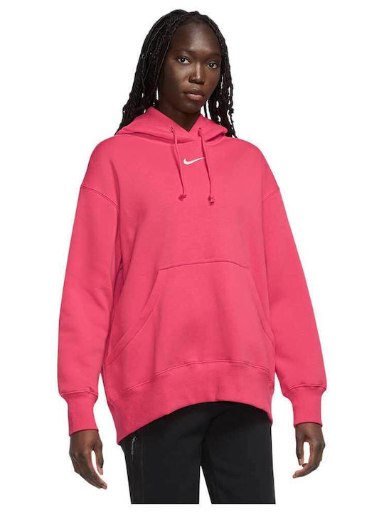 Nike Μακρύ Γυναικείο Φούτερ με Κουκούλα Ροζ