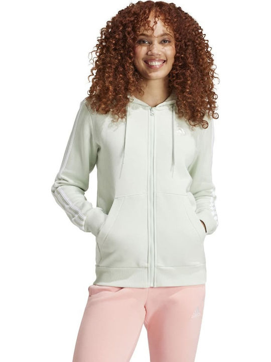 Essentials 3-Stripes Women's Sweatshirt Jacket Hooded Linen Green