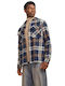 Melange Long Sleeve Cotton Overshirt In Regular Fit Checked Night Sky Multi