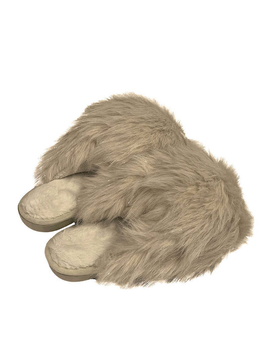 Ustyle Winter Damen Hausschuhe mit Fell Beige