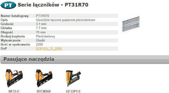 Bostitch Nails Pt 33` 3,1 X 70mm Ring