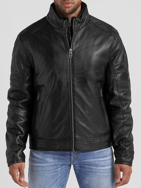 Milestone Men's Leather Biker Jacket Total Black