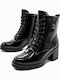 Women's Ankle Boots made of Patent Leather with Medium Heel Black