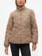 Women's Short Puffer Jacket for Winter Beige