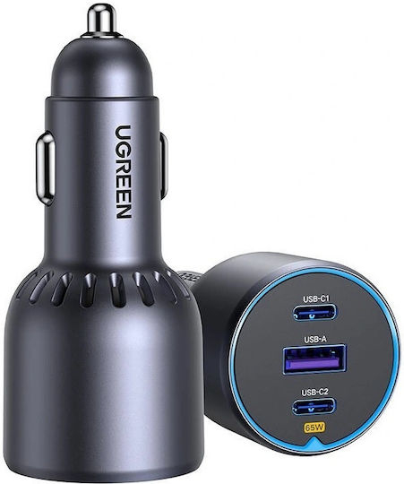 Ugreen Auto-Ladegerät 75W 3.25A mit Anschlüssen: 1xUSB 2xType-C Schwarz Farbe