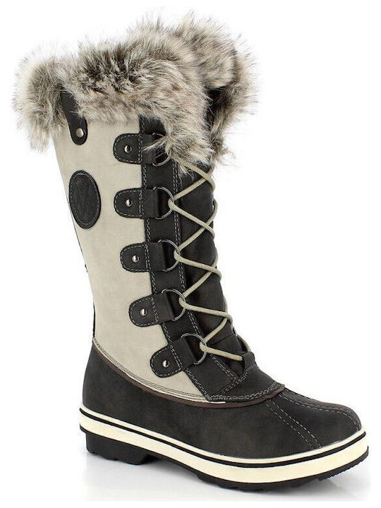 Kimberfeel Synthetic Leather Snow Boots with Fur Gray