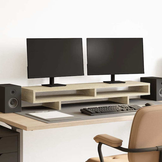 vidaXL Stand Desk Mounted for 2 Monitors Sonoma Oak 100x27x15 cm from Processed Wood Brown (854753)