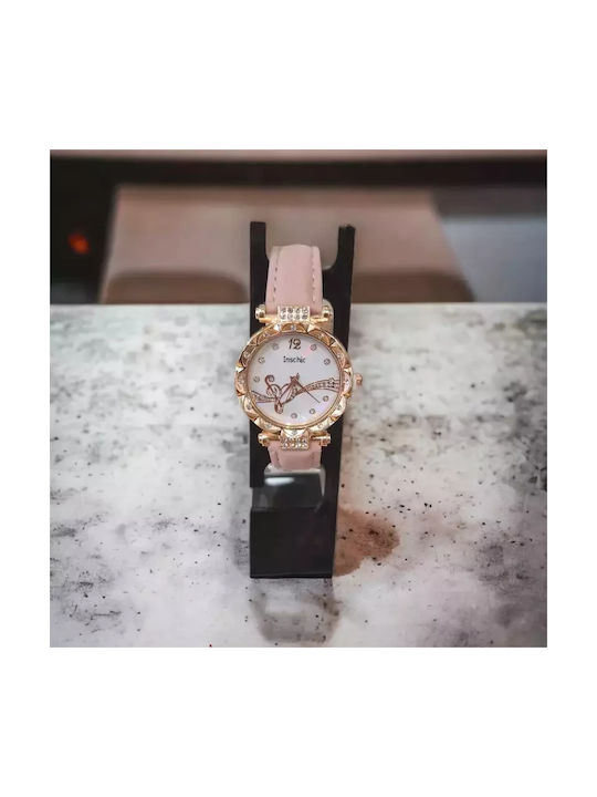 Watch with Pink Leather Strap