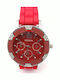 PS Silver Women's Watch with Red Rubber Strap