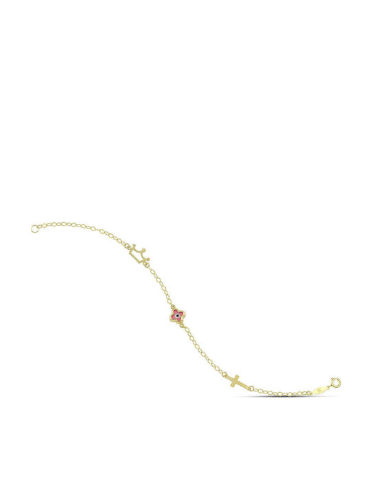 Themelidis Jewels Παιδικό Βραχιόλι από Χρυσό 9K με Σταυρό & Ματάκι