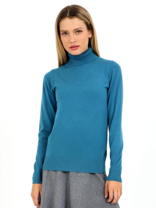 Doca Women's Long Sleeve Sweater Turtleneck Blue