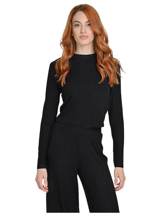 Γυναικείο Crop Top Μακρυμάνικο Μαύρο