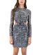 Dress Women Twenty-29 Mini Βραδινό Φόρεμα Σεμιζιέ Εξώπλατο Γκρι-μαύρο