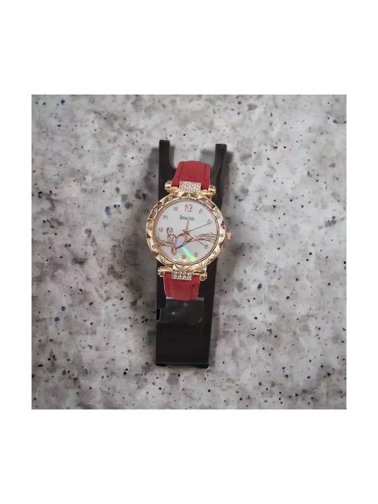 Watch with Red Leather Strap