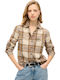 Lumberjack Flannel Μακρυμάνικο Γυναικείο Πουκάμισο Beige, Cream Καρό