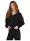 Cropped Damen-Sweatjacke mit Kapuze Schwarz