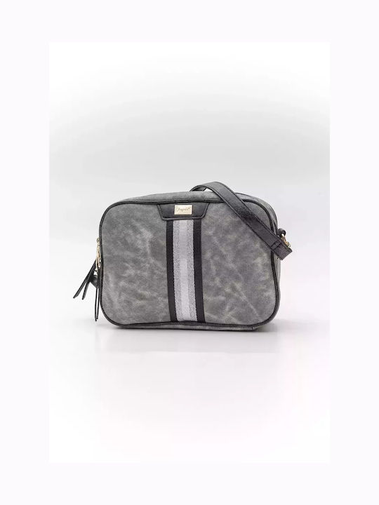 Two-Compartment Crossbody Bag with Ribbon Grey