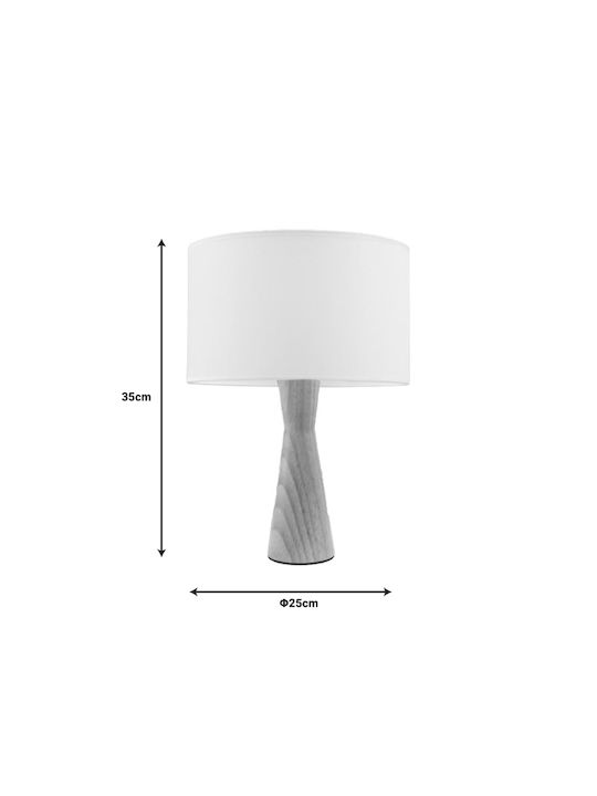 Wooden Table Lamp for Socket E27 with White Shade and Beige Base