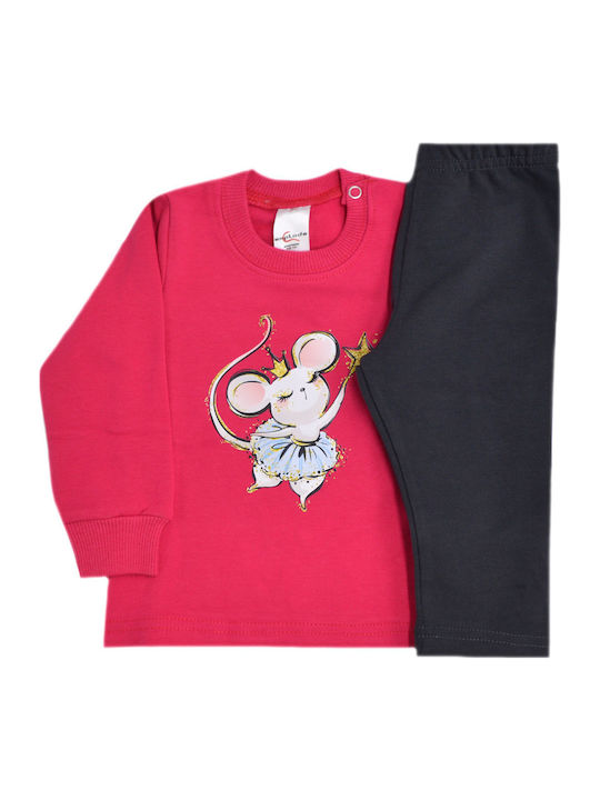 Kids' Set with Leggings Winter 2pcs Fuchsia Mouse Princess