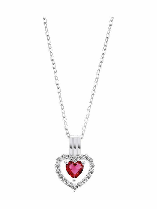 Lotus Watches Necklace with design Heart from Silver with Zircon