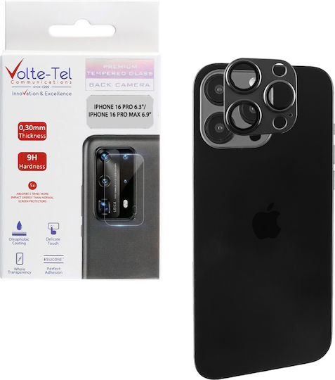 Volte-Tel Glass Cover Protecție Cameră Tempered Glass Black pentru iPhone 16 Pro, iPhone 16 Pro Max