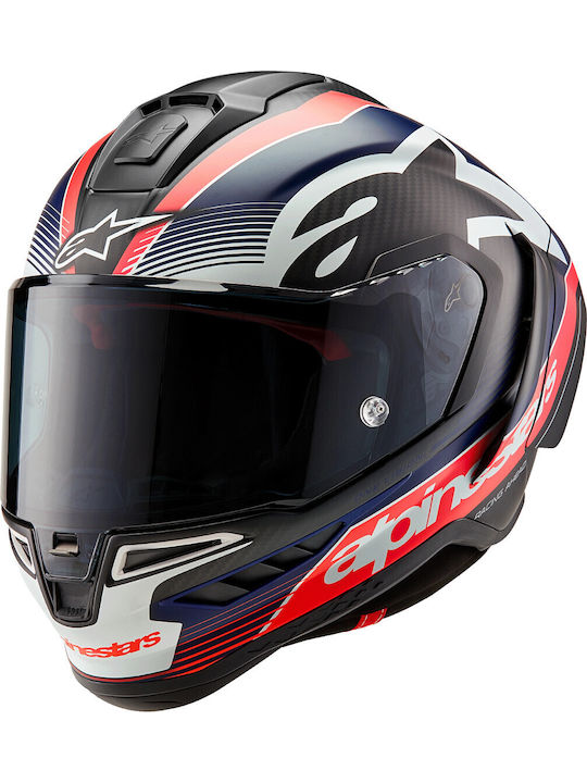 Alpinestars Supertech R10 Black/Carbon Red/Blue Matte Motorcycle Helmet Full Face ECE 22.06 with Pinlock