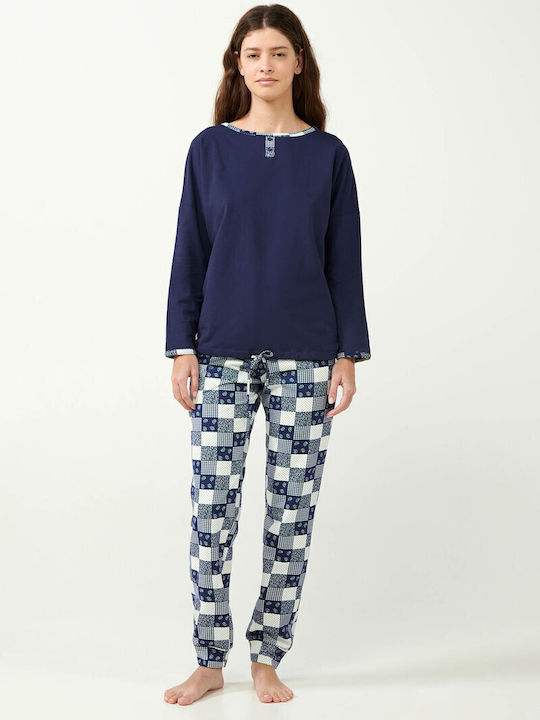Vamp Winter Women's Fleece Pyjama Top Blue Patriot