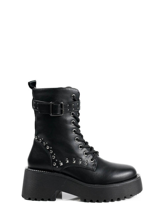 Black Ankle Boots with Decorative Studs