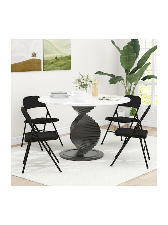 Foldable Kitchen Metallic Chair Black Velvet-Black Metal 4pcs
