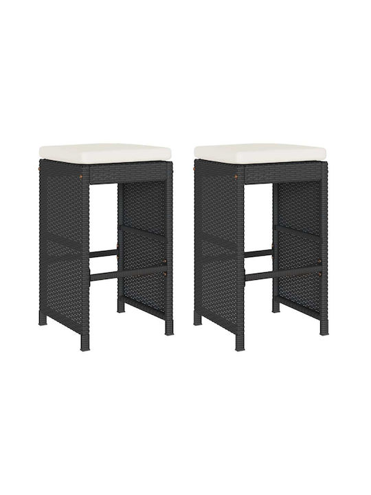 Scaun Rafturi și dulapuri pentru vin de Grădină Rattan cu pernă Negru 2buc 40x40x76cm