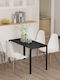 Table Kitchen with Glass Surface Black Velvet-Black Metal 120x60x75cm