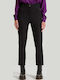 Women's High-waisted Fabric Capri Trousers Regular Fit Black