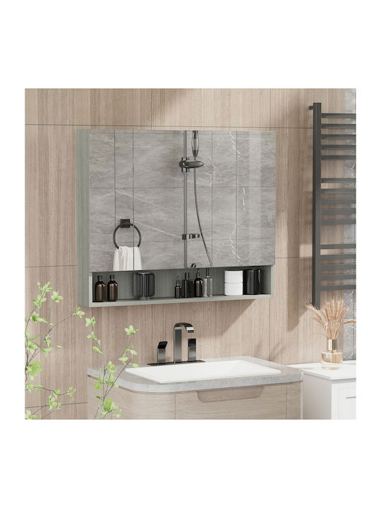 Kleankin Badezimmerspiegel aus MDF mit Regal & Schrank 90x15cm Gray