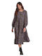 Midi Shirt Dress with Ruffles Royal Lilac Multi