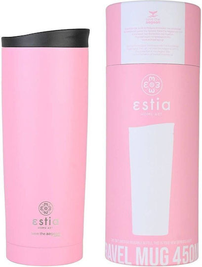 Estia Travel Mug Save The Aegean Recyclable Glass Thermos Bottle Stainless Steel BPA Free 500ml Blossom Rose