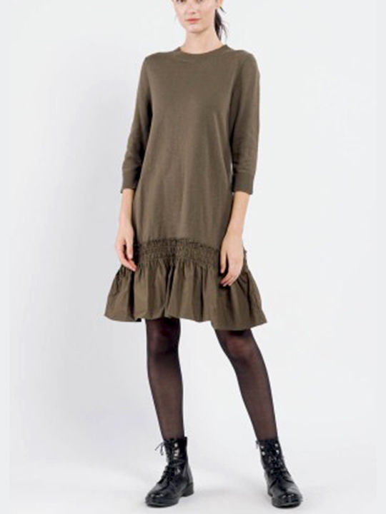 Midi Kleid mit Rüschen Haki