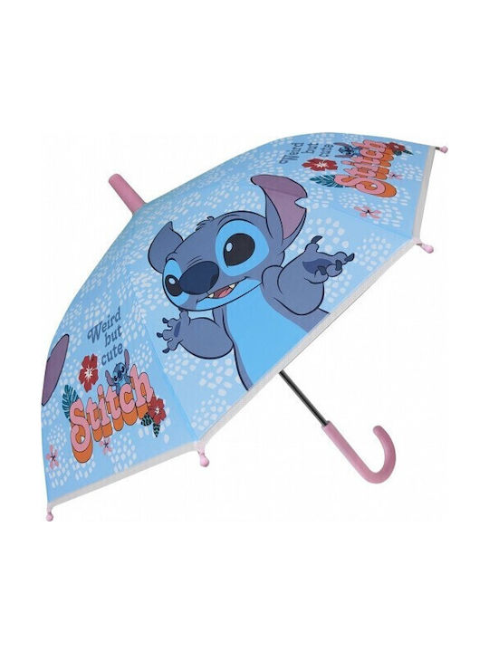 Chanos Kinder Regenschirm Gebogener Handgriff Lilo & Stitch Blau mit Durchmesser 38cm.