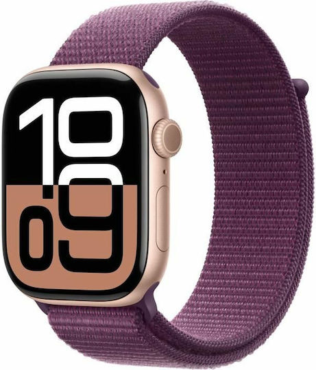 Apple Watch Series 10 Aluminium 46mm Waterproof with Heart Rate Monitor (Rose Gold with Plum Sport Loop)