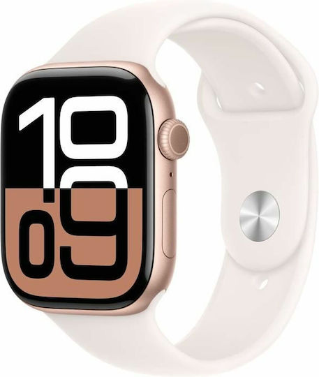 Apple Watch Series 10 Aluminium 46mm Αδιάβροχο με Παλμογράφο (Rose Gold με Light Blush Sport Band - M/L)