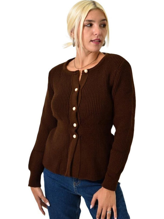 Women's Knitted Cardigan with Buttons Brown
