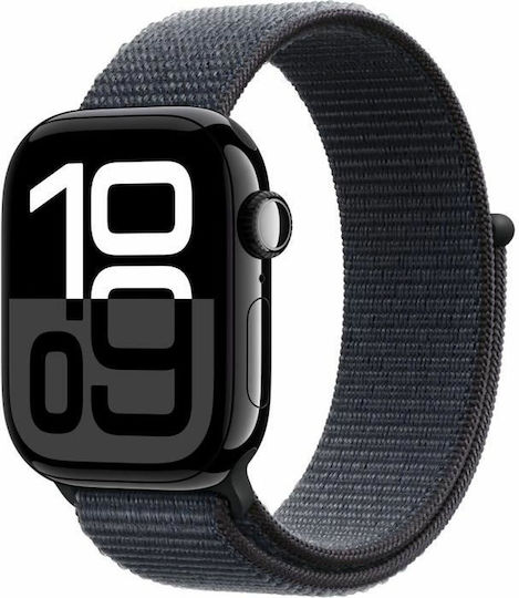 Apple Watch Series 10 Aluminium 42mm Waterproof with Heart Rate Monitor (Jet Black with Ink Sport Loop)