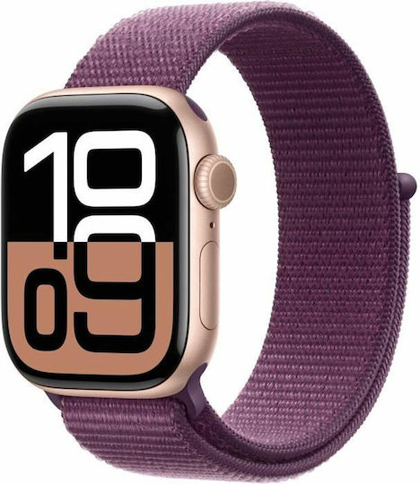 Apple Watch Series 10 Aluminium 42mm Waterproof with Heart Rate Monitor (Rose Gold with Plum Sport Loop)