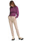 Women's High-waisted Fabric Capri Trousers Regular Fit Beige