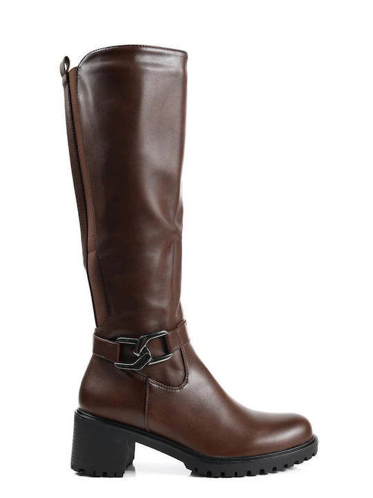 Brown Matte Boots with Side Zipper