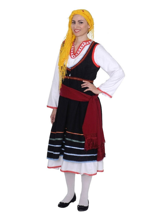 Costum Tradițional din Rodos Dodecaneze cu Eșarfă cu Colier cu 2 Rânduri Imprimat cu Franjuri