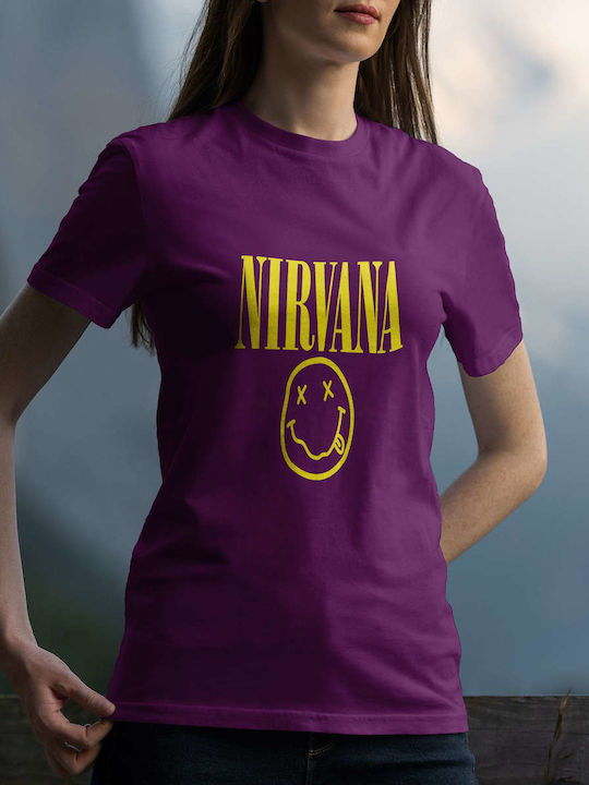 T-shirt Nirvana Μωβ Βαμβακερό