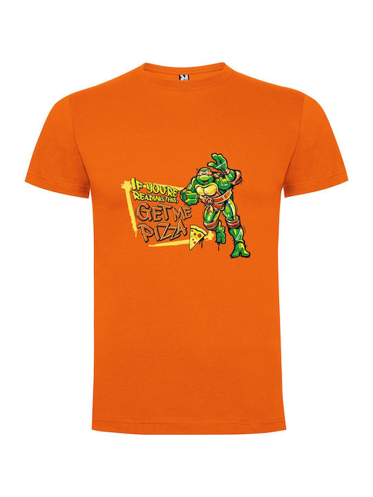 Mikey's Pizza Power T-shirt Orange Cotton