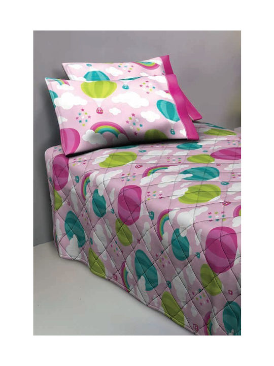 Viokarpet Set Kinderbettbezug Einzel mit Kissenbezug Baumwolle Ballons Pink 165x245cm